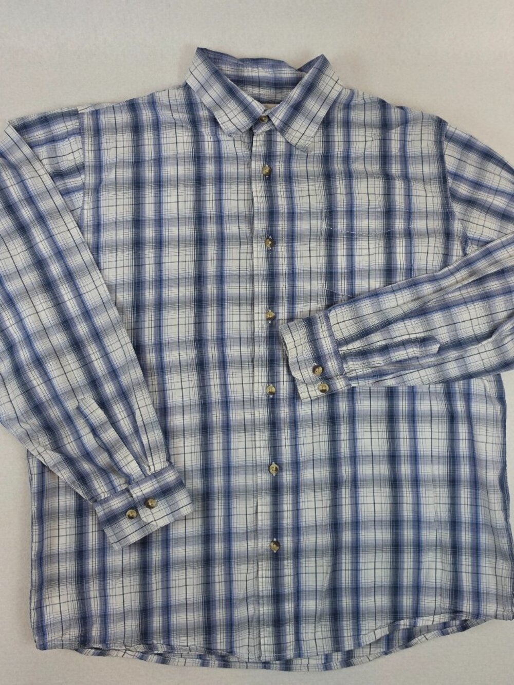 Wrangler Men Blue White Plaid Long Sleeve Button Down Shirt Size L